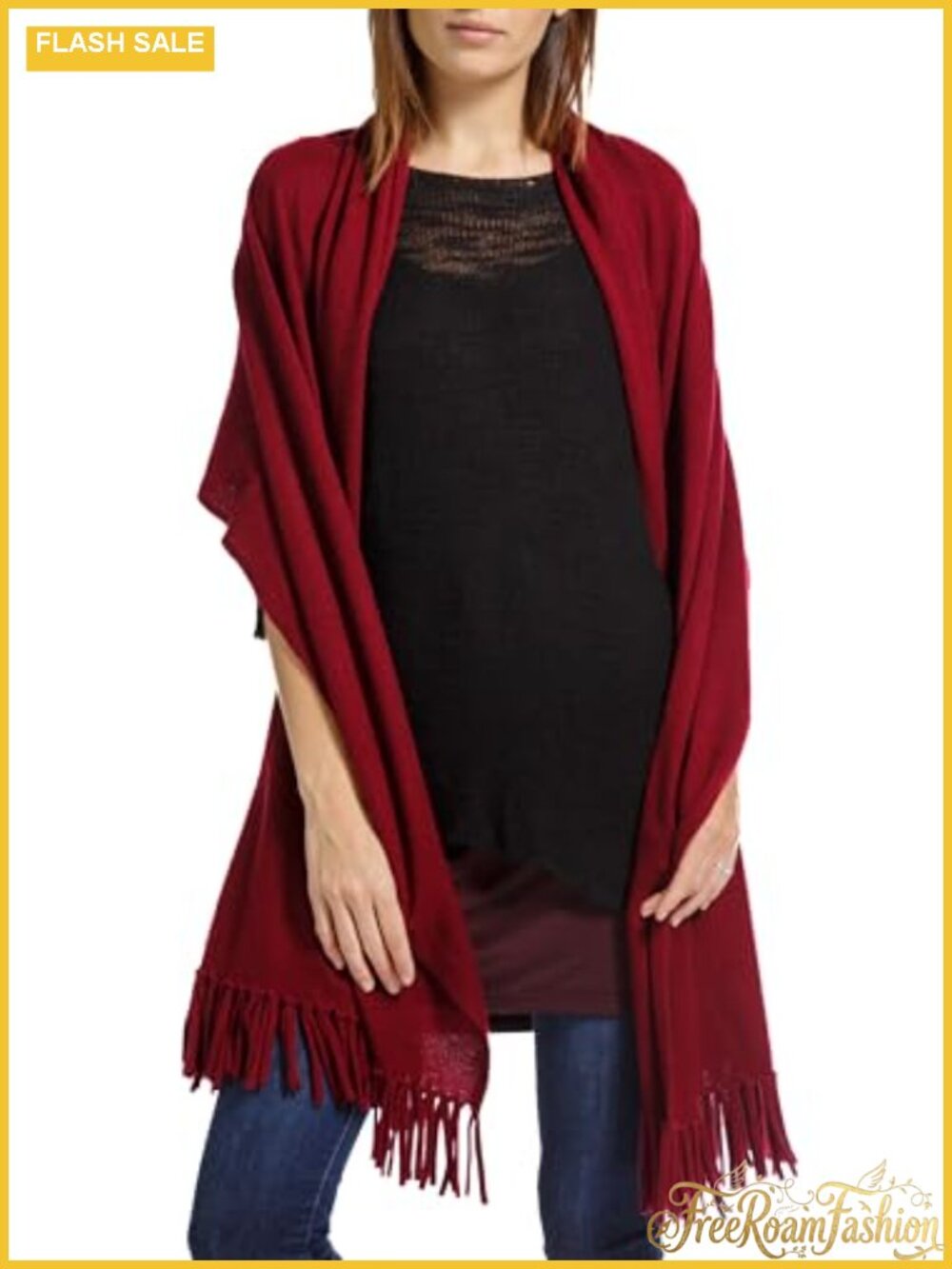100% Cashmere Knit Shawl Wrap Oversized Fringe 78x28